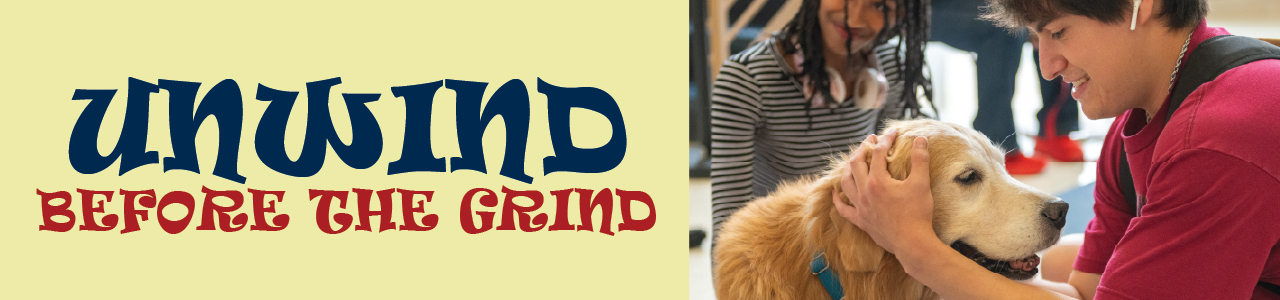Unwind Before the Grind - student petting dog